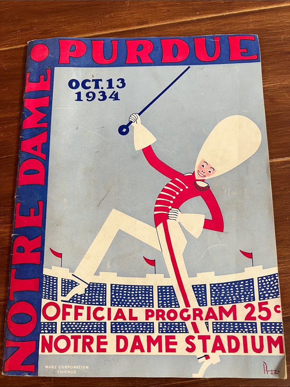 Vintage Notre Dame vs Purdue 1934 Official Program - Blue & Red